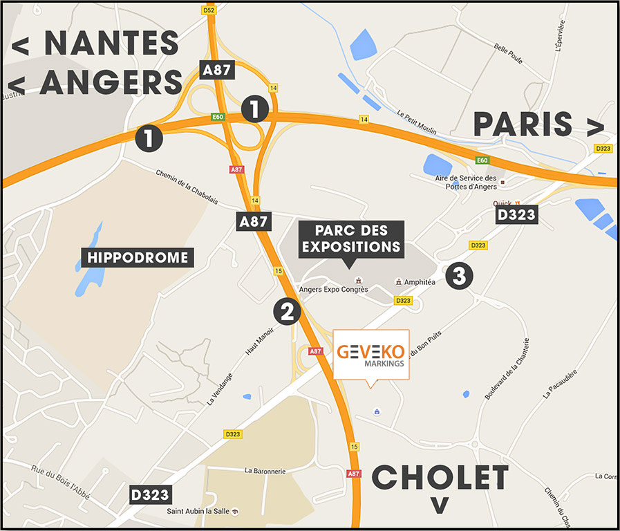 Plan d'accès à Geveko Markings SAS - Angers ou Verrières en Anjou - France
